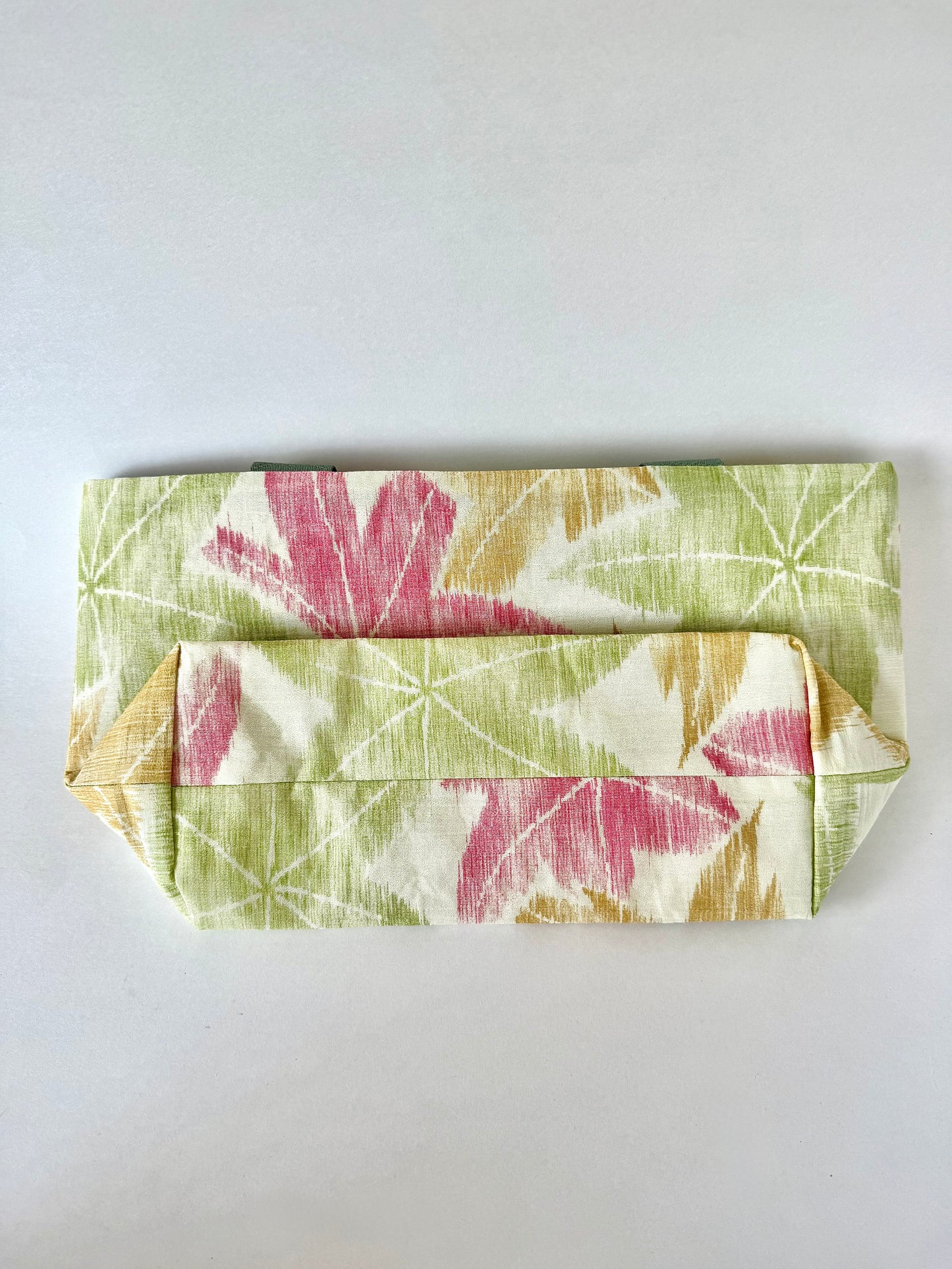 Backside view of kimono silk tote folded laying flat