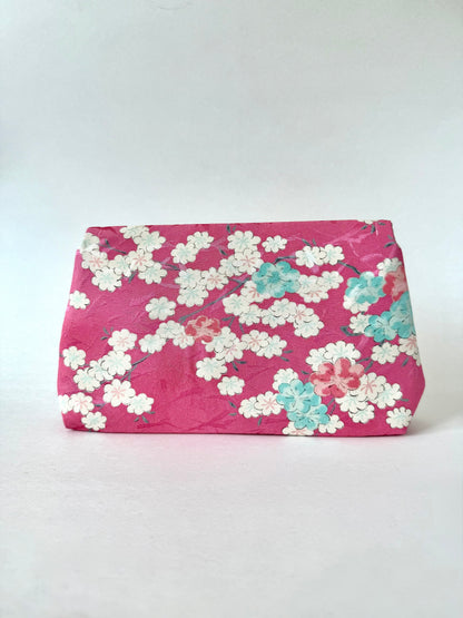Backside of kimono silk with cherry blossom motif clutch