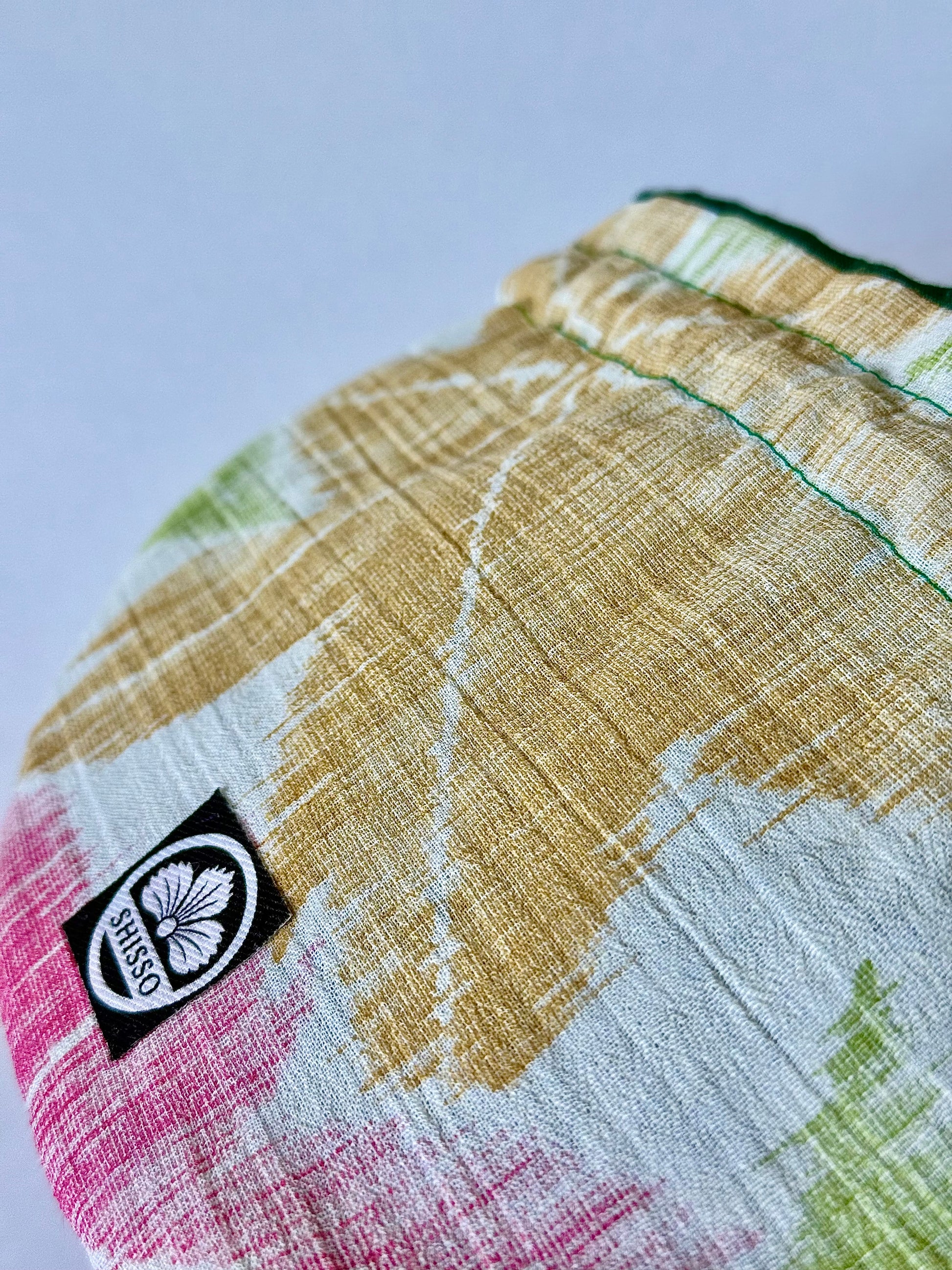Front view close up of woven texture of kimono sha silk
