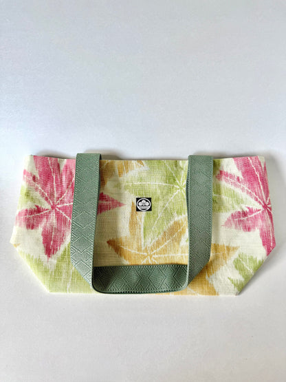 Front view of textured kimono silk tote bag laying flat 